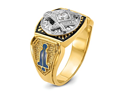 10K Two-tone Yellow and White Gold Men's Enameled and Diamond Blue