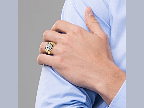 10K Two-tone Yellow and White Gold Men's Enameled and Diamond Blue Lodge Masonic Ring 0.15ctw