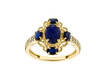 Picture of Blue Sapphire and White Diamond 10K Yellow Gold Ring 2.27ctw