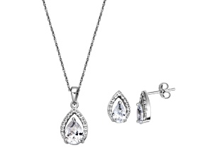 White Lab Created Sapphire Rhodium Over Sterling Silver Earrings and Pendant w/Chain Set 2.42ctw