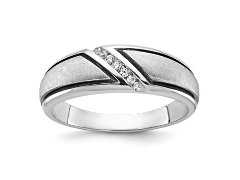 Rhodium Over 10K White Gold with Black Rhodium Men's Polished and Satin A Diamond Ring 0.07ctw