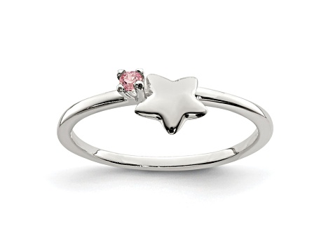 Sterling Silver Polished Pink Cubic Zirconia and Star Children's Ring