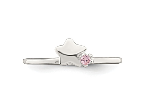 Sterling Silver Polished Pink Cubic Zirconia and Star Children's Ring