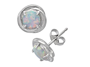 Round Lab Created Opal Sterling Silver Swirl Stud Earrings 1.00ctw