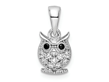 Picture of Rhodium Over Sterling Silver Black and White Cubic Zirconia Owl Pendant