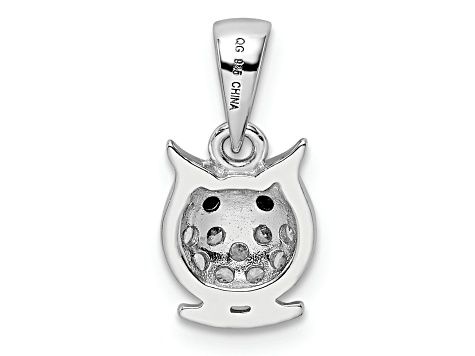 Rhodium Over Sterling Silver Black and White Cubic Zirconia Owl Pendant