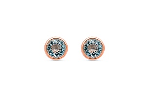Aquamarine Round 18K Rose Gold Over Sterling Silver Women's Button Earrings, 3.82ctw