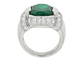 Oval Green Emerald and White Diamond Platinum Ring. 10.10 CTW