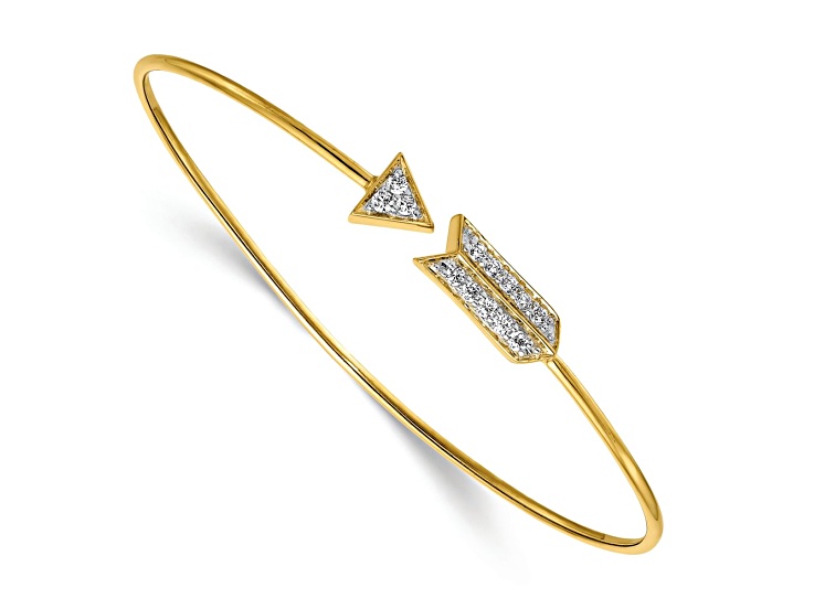 14k Yellow Gold and Rhodium Over 14k Yellow Gold Diamond Arrow Flexible Bangle