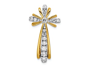 14k Yellow Gold and 14k White Gold Polished Diamond Cross Pendant