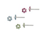 Sterling Silver Crystal and Imitation Pearl Flower Post Earring Set