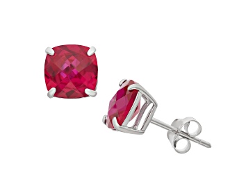 Picture of Red Lab Created Ruby Sterling Silver Stud Earrings 4.60ctw
