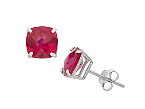 Red Lab Created Ruby Sterling Silver Stud Earrings 4.60ctw