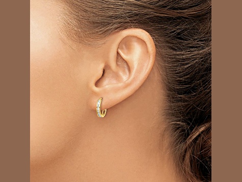 14k Yellow Gold Cubic Zirconia 1/2" Hinged Hoop Earrings