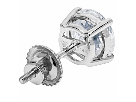 White Cubic Zirconia 14k White Gold Single Stud With Velvet Gift Box 1.50ctw