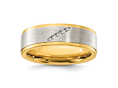 White Cubic Zirconia Yellow IP-Plating Over Titanium 8mm Men's Band Ring