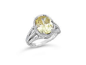 Judith Ripka 9.13ctw Canary and White Bella Luce Diamond Simulant Rhodium Over Sterling Silver Ring