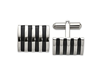 Picture of Stainless Steel Polished with Black Enamel Stripes Cuff Links