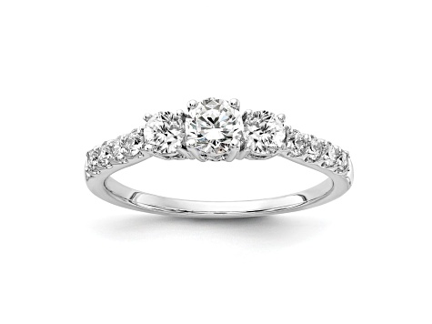 Rhodium Over 14K White Gold Lab-Grown Diamond SI1/SI2, G H I, 3-Stone Engagement Ring