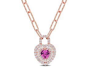 1 3/4 CT TGW Created Pink and Created White Sapphire Halo Necklace in Rose Plated Sterling Silver