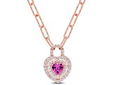 1 3/4 CT TGW Created Pink and Created White Sapphire Halo Necklace in Rose Plated Sterling Silver