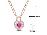 1 3/4 CT TGW Created Pink and Created White Sapphire Halo Necklace in Rose Plated Sterling Silver