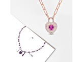 1 3/4 CT TGW Created Pink and Created White Sapphire Halo Necklace in Rose Plated Sterling Silver