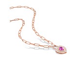 1 3/4 CT TGW Created Pink and Created White Sapphire Halo Necklace in Rose Plated Sterling Silver