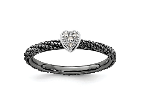 Ruthenium Over Sterling Silver Diamond Stackable Expressions Heart Ring 0.02ctw