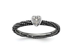 Ruthenium Over Sterling Silver Diamond Stackable Expressions Heart Ring 0.02ctw