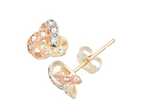 White Diamond Accent 10K Yellow Gold, Rose Gold, And White Gold Love Knot Earrings