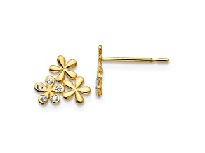 14K Yellow Gold Children's 8mm Flower Stud Earrings with Cubic Zirconia