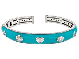 Judith Ripka 0.35ctw Bella Luce® and Blue Enamel Rhodium Over Sterling Silver Luck Cuff Bracelet