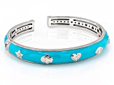 Judith Ripka 0.35ctw Bella Luce® and Blue Enamel Rhodium Over Sterling Silver Luck Cuff Bracelet