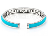 Judith Ripka 0.35ctw Bella Luce® and Blue Enamel Rhodium Over Sterling Silver Luck Cuff Bracelet