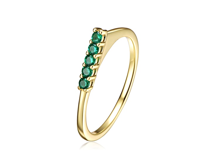 Green Cubic Zirconia, 14k Yellow Gold Plated over Sterling Silver Chevron Tower Ring