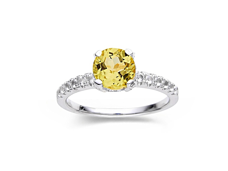 Yellow Lab Created Sapphire with White Topaz Accents Rhodium Over Sterling Silver Solitaire Ring