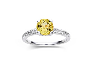 Yellow Lab Created Sapphire with White Topaz Accents Rhodium Over Sterling Silver Solitaire Ring