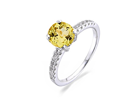 Yellow Lab Created Sapphire with White Topaz Accents Rhodium Over Sterling Silver Solitaire Ring