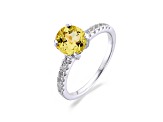Yellow Lab Created Sapphire with White Topaz Accents Rhodium Over Sterling Silver Solitaire Ring