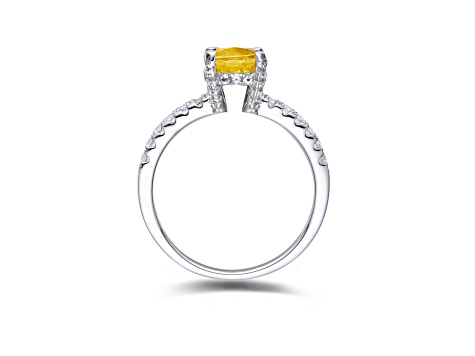Yellow Lab Created Sapphire with White Topaz Accents Rhodium Over Sterling Silver Solitaire Ring