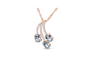 Picture of Oval Aquamarine and Cubic Zirconia 18K Rose Gold Over Sterling Silver Pendant with chain, 2.01ctw