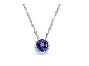 Round Tanzanite and Cubic Zirconia Rhodium Over Sterling Silver Pendant with chain, 1.34ctw