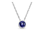 Round Tanzanite and Cubic Zirconia Rhodium Over Sterling Silver Pendant with chain, 1.34ctw
