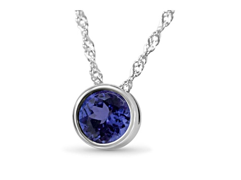 Round Tanzanite and Cubic Zirconia Rhodium Over Sterling Silver Pendant with chain, 1.34ctw