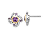 Sterling Silver with 14K Accent Rhodium-plated Amethyst and Pink Quartz Earrings