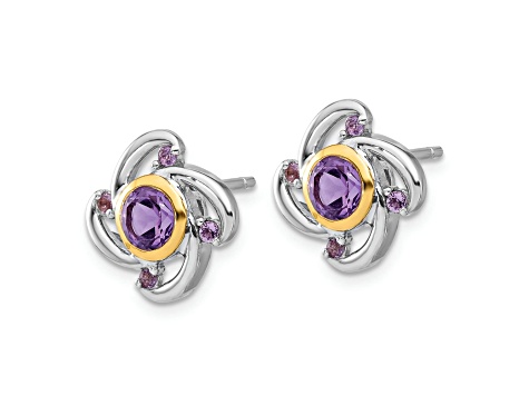 Sterling Silver with 14K Accent Rhodium-plated Amethyst and Pink Quartz Earrings