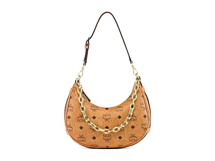 MCM Small Aren Cresent Hobo in Visetos Cognac Handbag