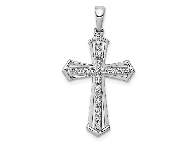 Rhodium Over 14k White Gold Diamond Passion Cross Pendant
