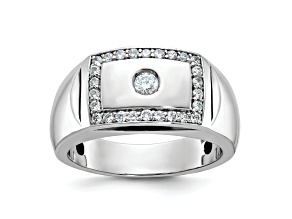 Rhodium Over 10K White Gold Men's Polished Diamond Ring 0.49ctw